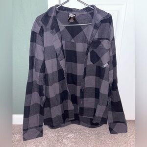 Casual Black and Gray Plaid Button-Down Shirt